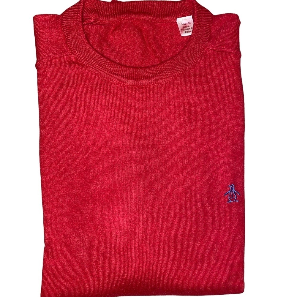 Penguin Red Long Sleeve Crew Neck Cashmere / Cotton Blend Sweater Size Medium